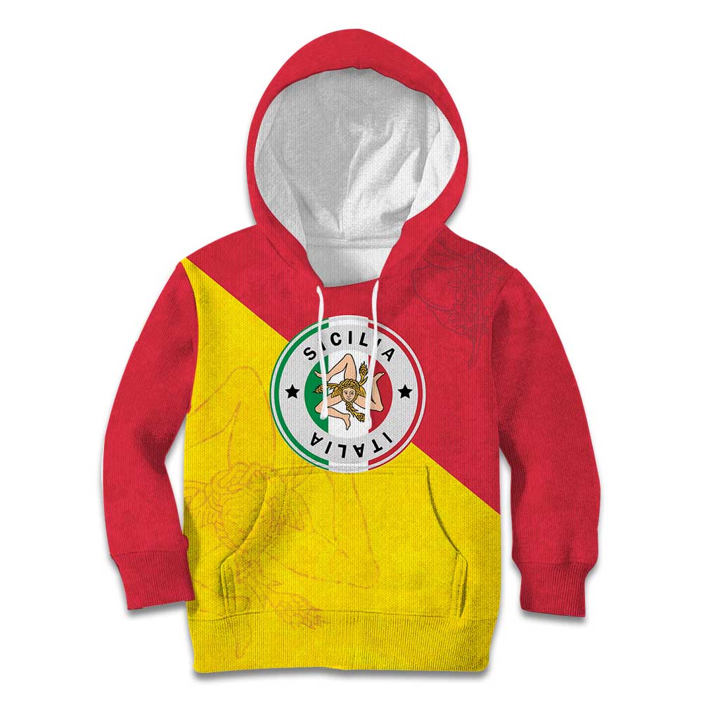 Italy Sicilia Kid Hoodie Triskeles With Lemons - Wonder Print Shop
