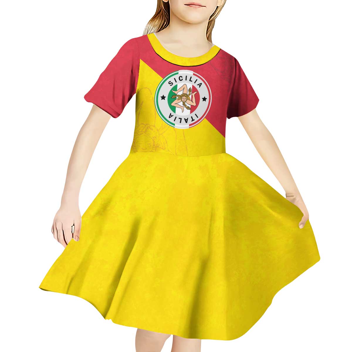 Italy Sicilia Kid Short Sleeve Dress Triskeles With Lemons - Wonder Print Shop