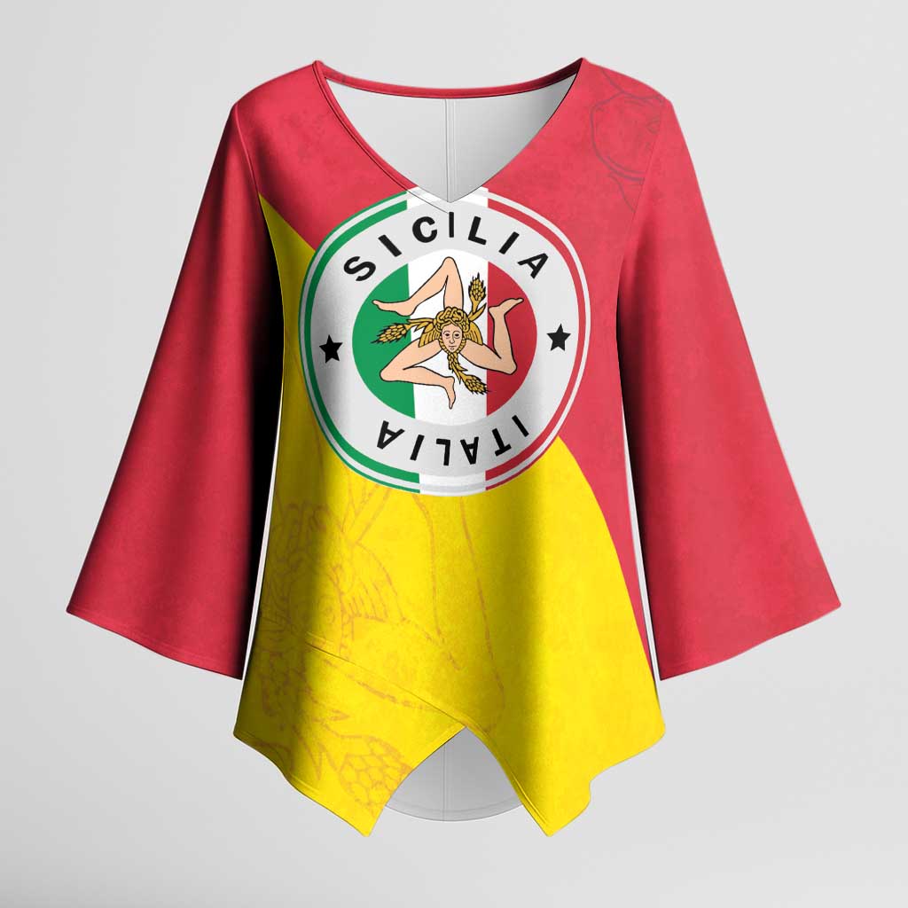 Italy Sicilia Kimono Sleeve Blouse Triskeles With Lemons - Wonder Print Shop