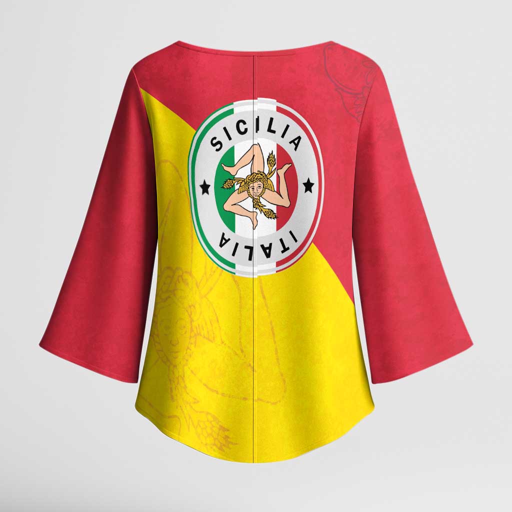 Italy Sicilia Kimono Sleeve Blouse Triskeles With Lemons - Wonder Print Shop