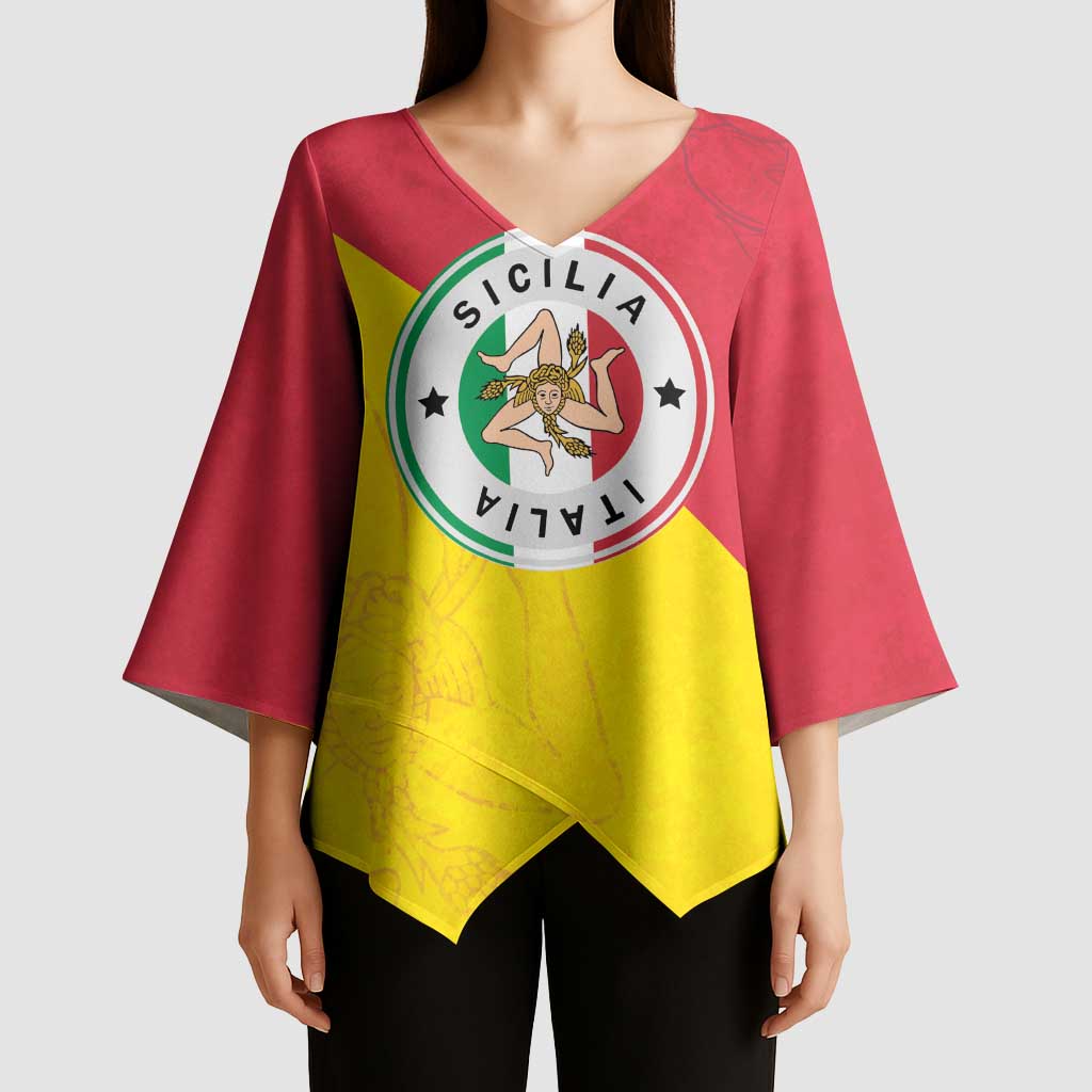 Italy Sicilia Kimono Sleeve Blouse Triskeles With Lemons - Wonder Print Shop