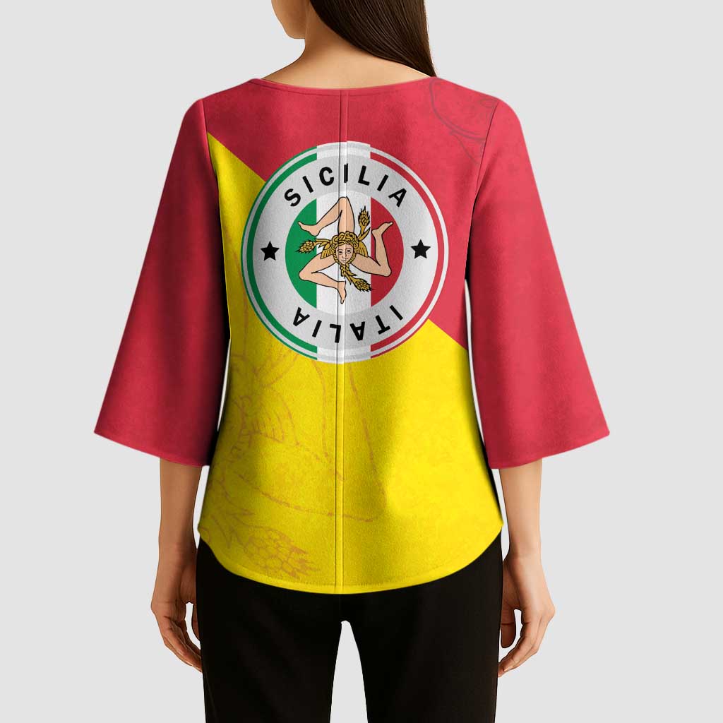 Italy Sicilia Kimono Sleeve Blouse Triskeles With Lemons - Wonder Print Shop