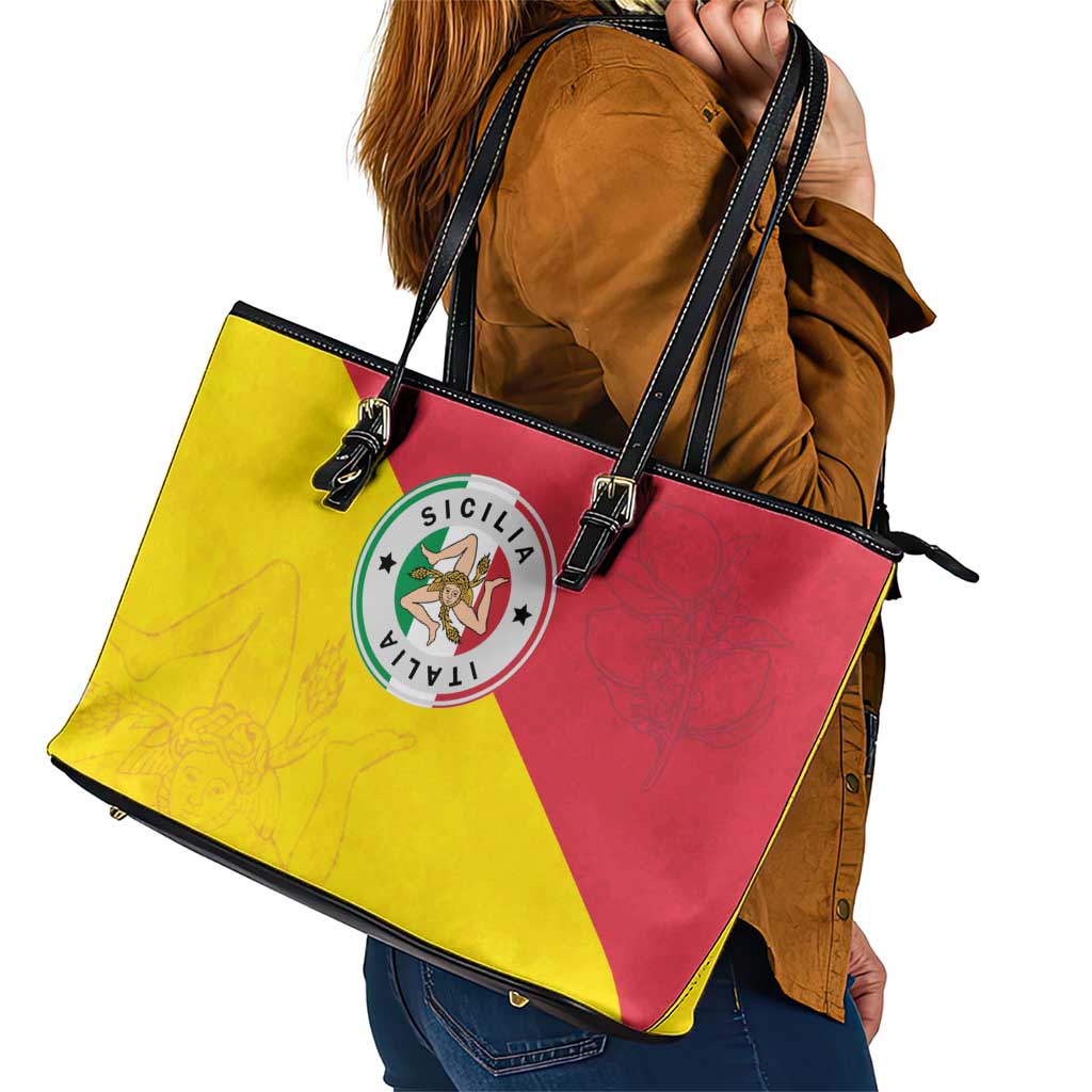 Italy Sicilia Leather Tote Bag Triskeles With Lemons - Wonder Print Shop