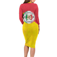 Italy Sicilia Long Sleeve Bodycon Dress Triskeles With Lemons - Wonder Print Shop