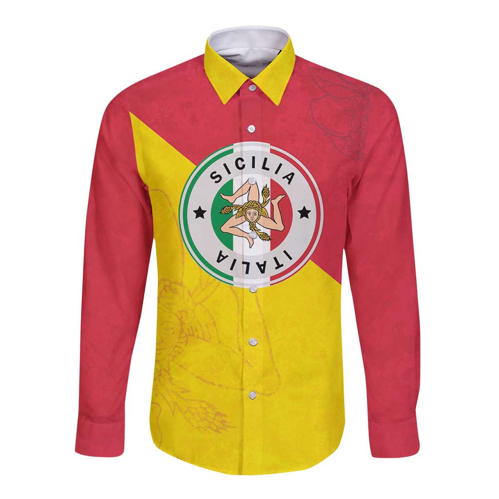 Italy Sicilia Long Sleeve Button Shirt Triskeles With Lemons - Wonder Print Shop