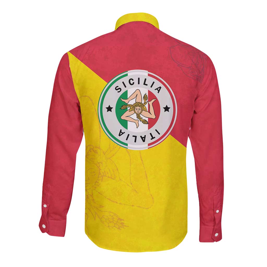 Italy Sicilia Long Sleeve Button Shirt Triskeles With Lemons - Wonder Print Shop