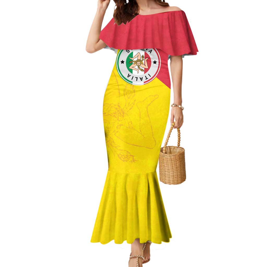 Italy Sicilia Mermaid Dress Triskeles With Lemons - Wonder Print Shop