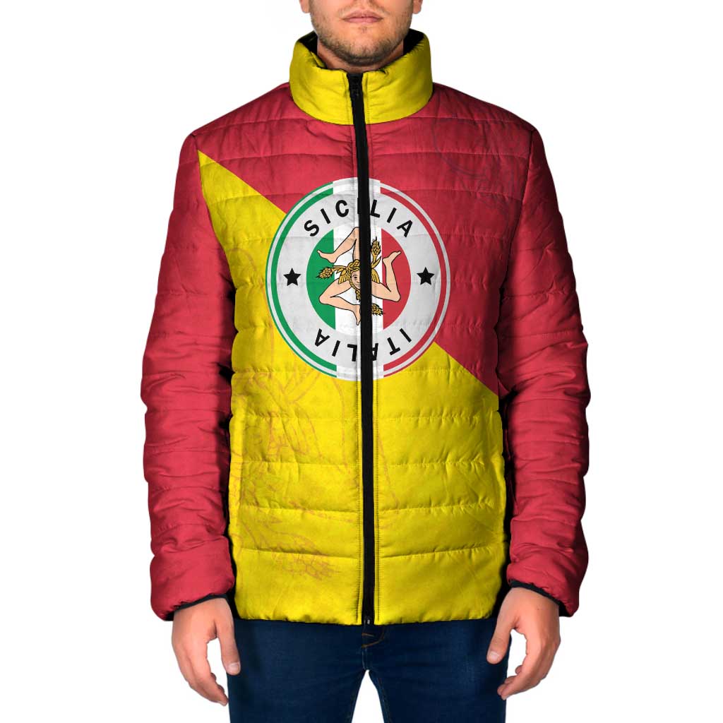 Italy Sicilia Padded Jacket Triskeles With Lemons - Wonder Print Shop