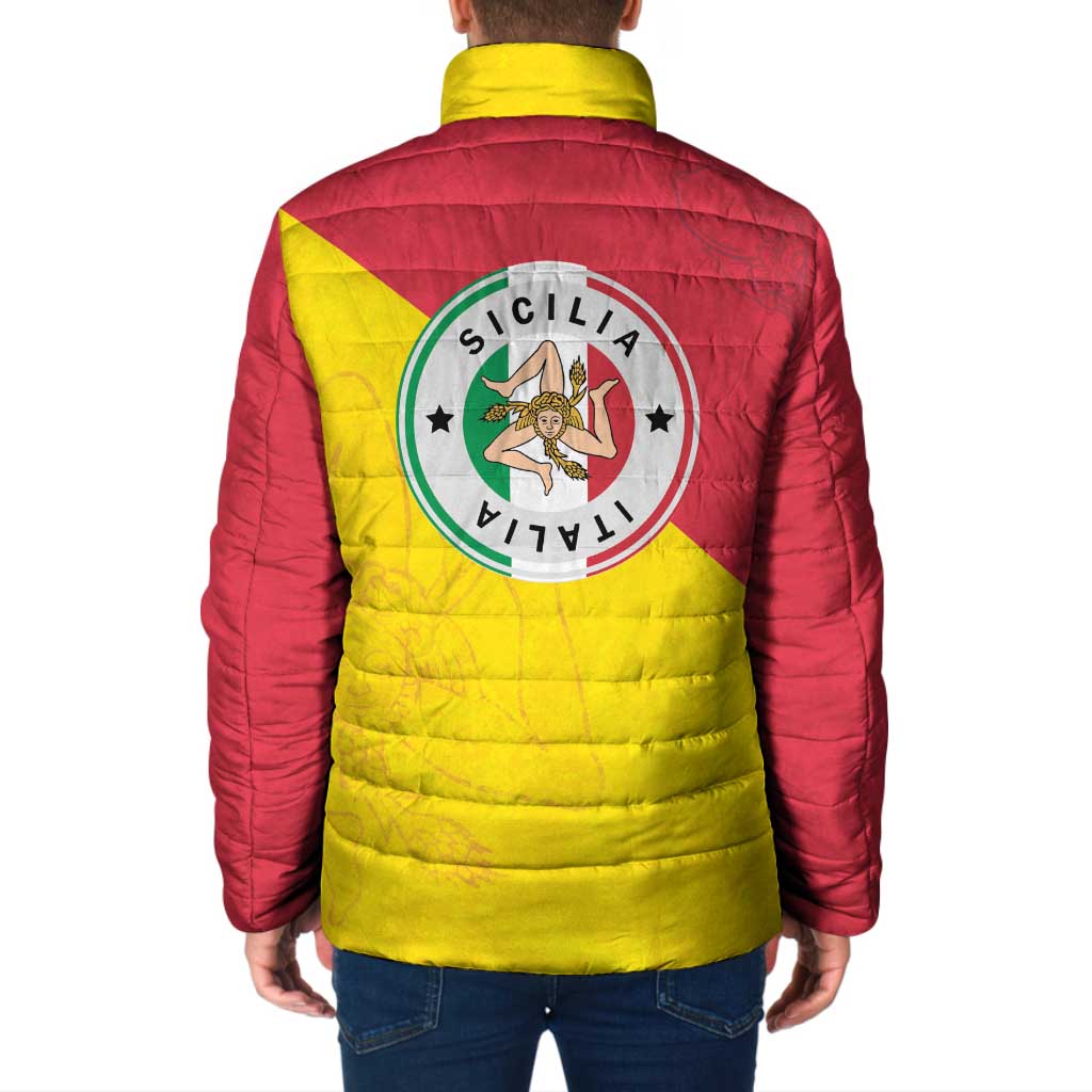 Italy Sicilia Padded Jacket Triskeles With Lemons - Wonder Print Shop
