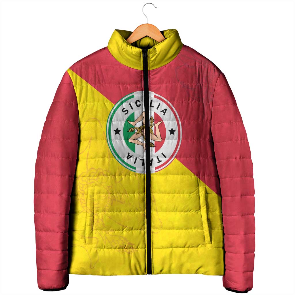 Italy Sicilia Padded Jacket Triskeles With Lemons - Wonder Print Shop