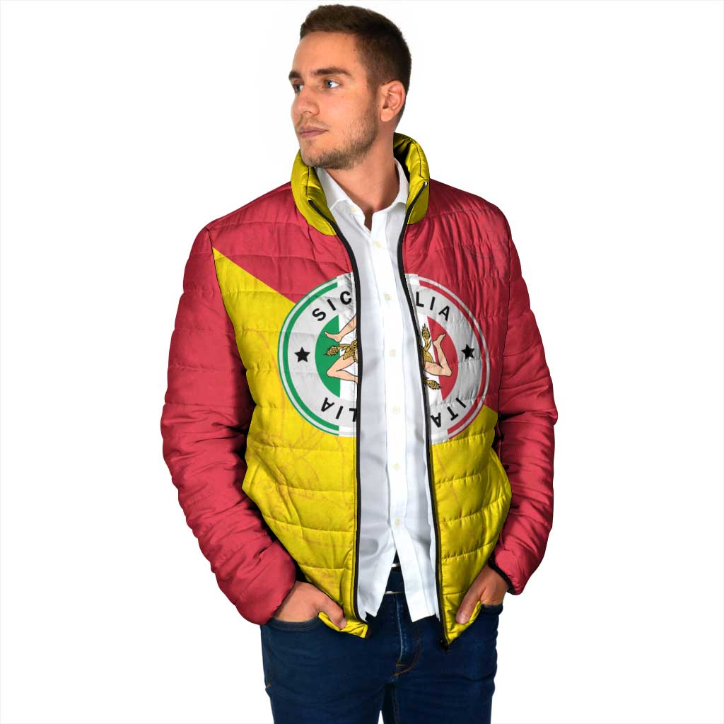 Italy Sicilia Padded Jacket Triskeles With Lemons - Wonder Print Shop