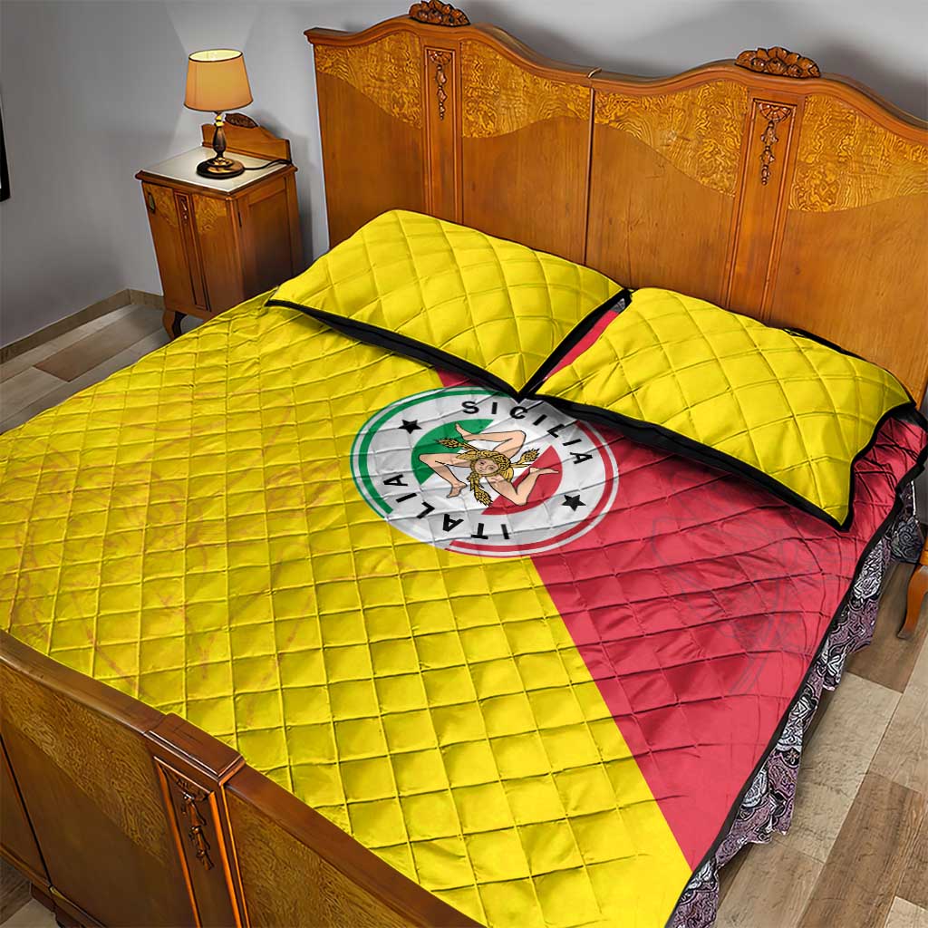 Italy Sicilia Quilt Bed Set Triskeles With Lemons - Wonder Print Shop