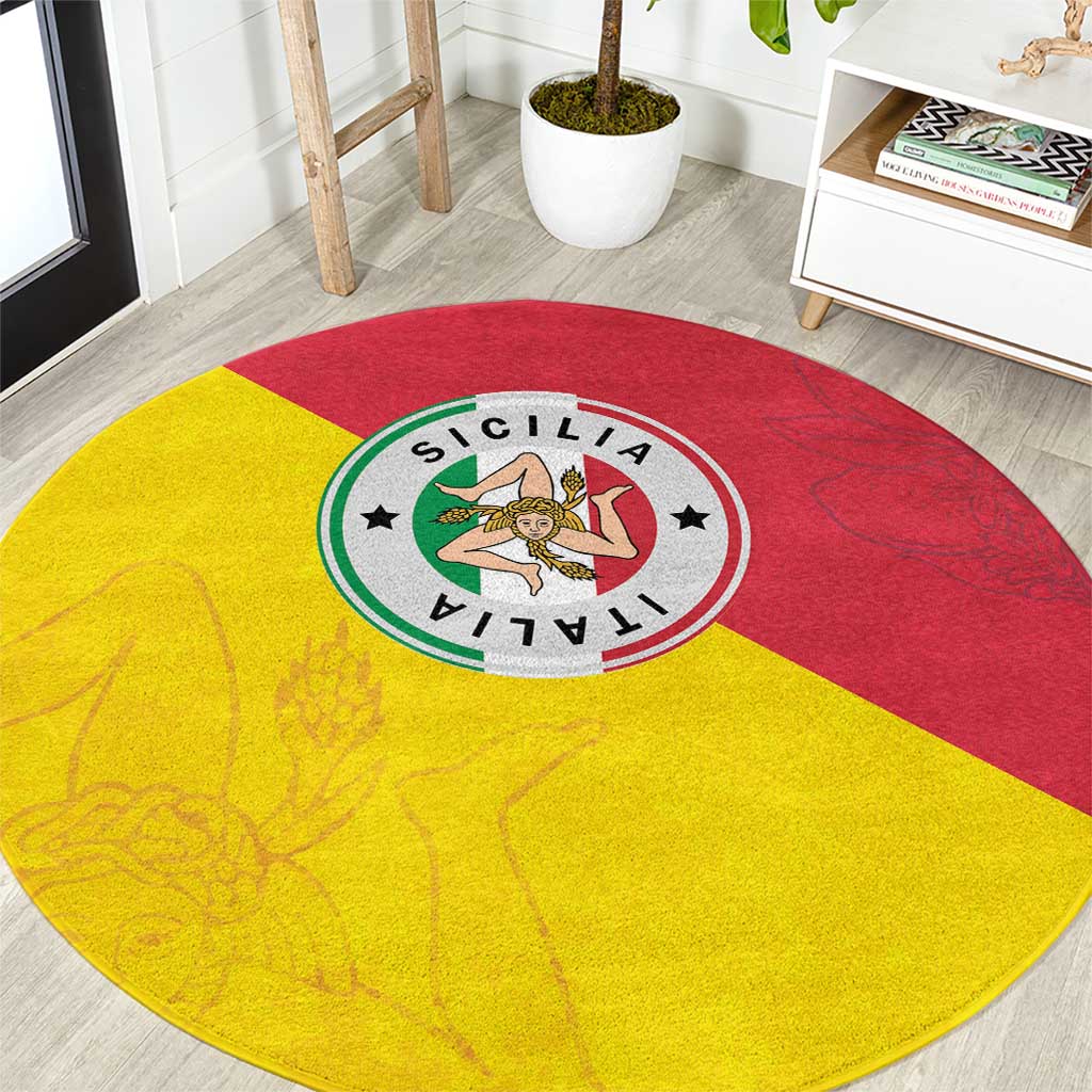 Italy Sicilia Round Carpet Triskeles With Lemons - Wonder Print Shop