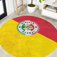 Italy Sicilia Round Carpet Triskeles With Lemons - Wonder Print Shop