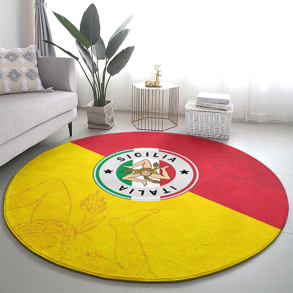 Italy Sicilia Round Carpet Triskeles With Lemons - Wonder Print Shop