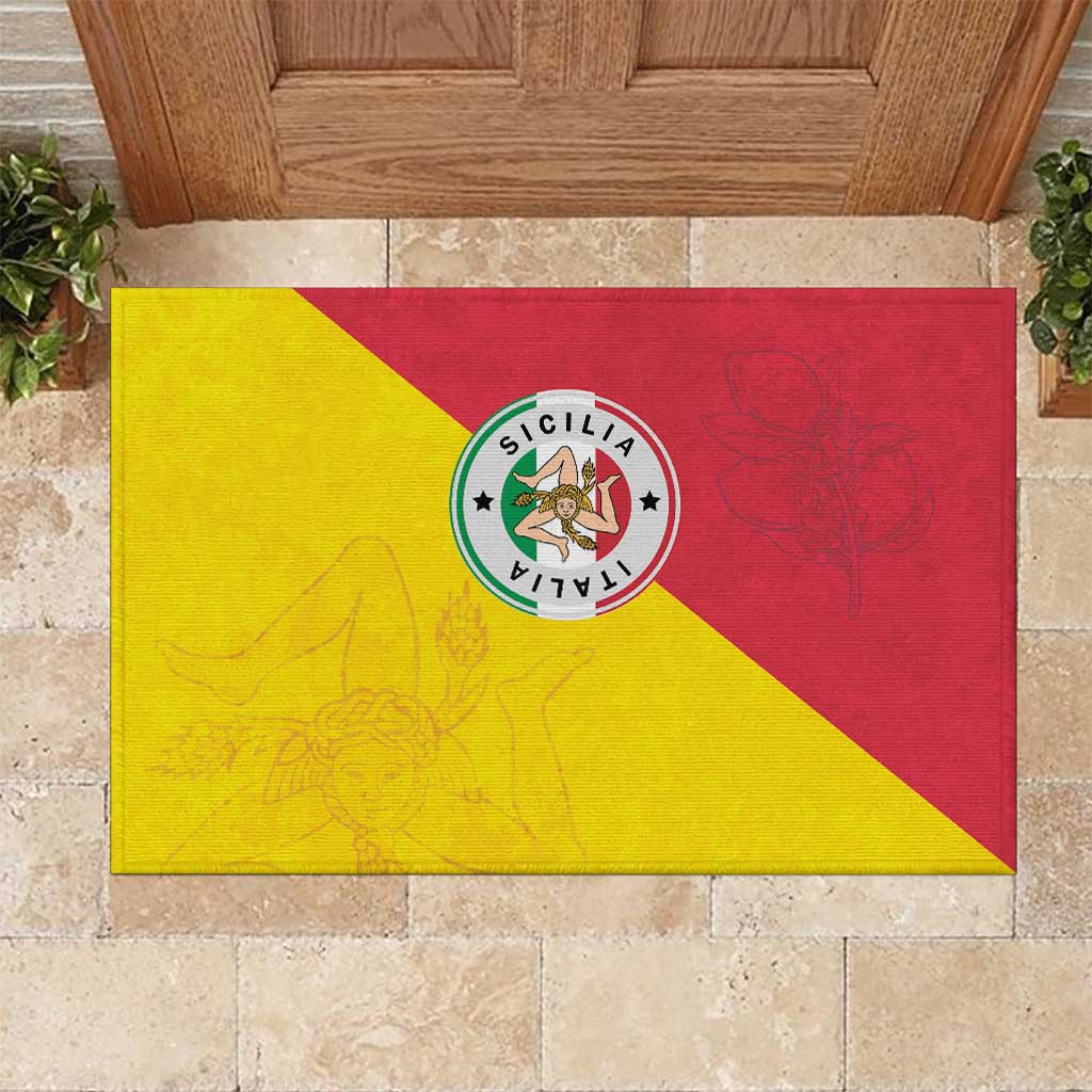 Italy Sicilia Rubber Doormat Triskeles With Lemons - Wonder Print Shop