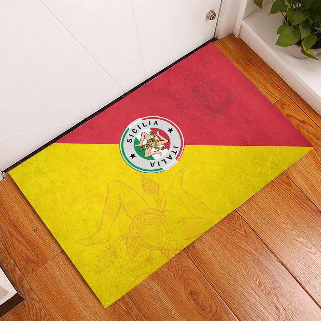 Italy Sicilia Rubber Doormat Triskeles With Lemons - Wonder Print Shop
