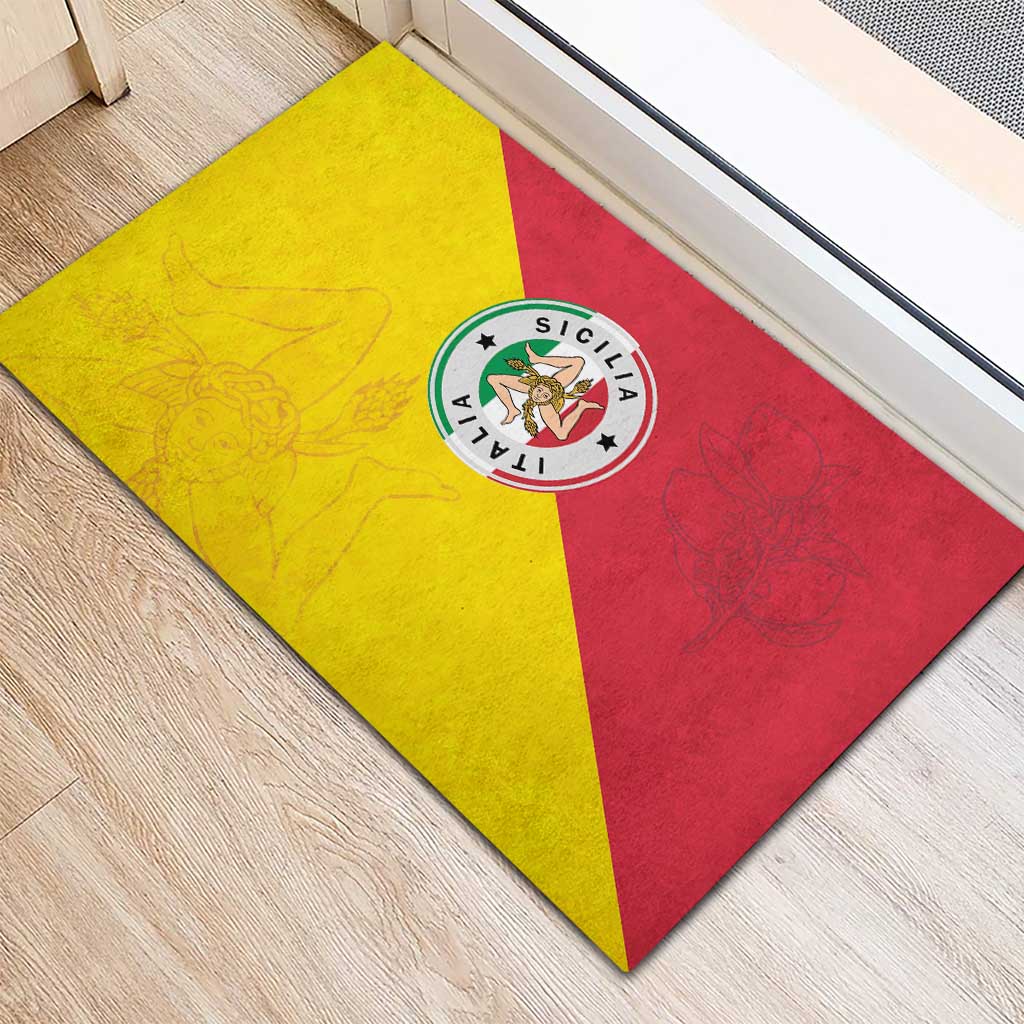 Italy Sicilia Rubber Doormat Triskeles With Lemons - Wonder Print Shop