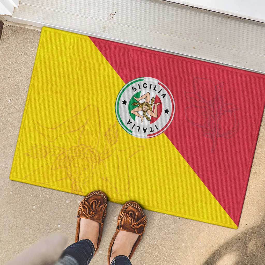 Italy Sicilia Rubber Doormat Triskeles With Lemons - Wonder Print Shop