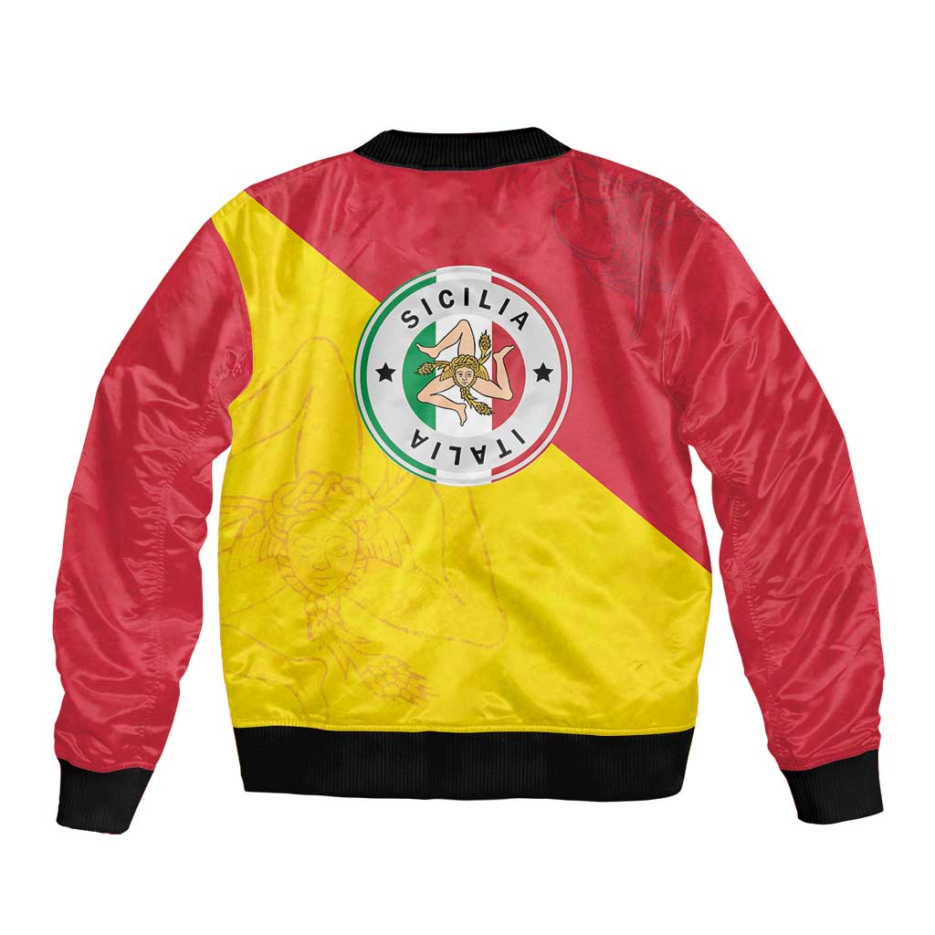 Italy Sicilia Sleeve Zip Bomber Jacket Triskeles With Lemons - Wonder Print Shop