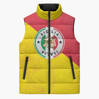 Italy Sicilia Sleeveless Puffer Jacket Triskeles With Lemons - Wonder Print Shop