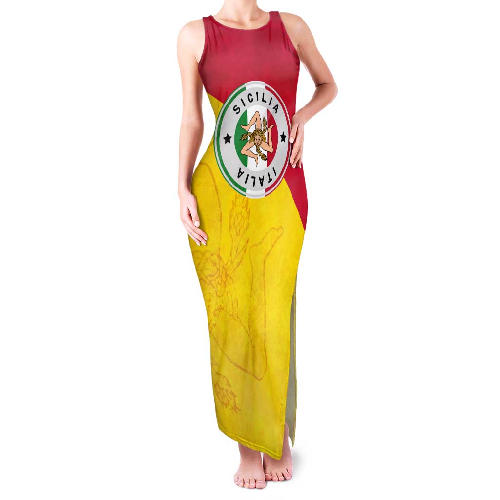 Italy Sicilia Tank Maxi Dress Triskeles With Lemons - Wonder Print Shop