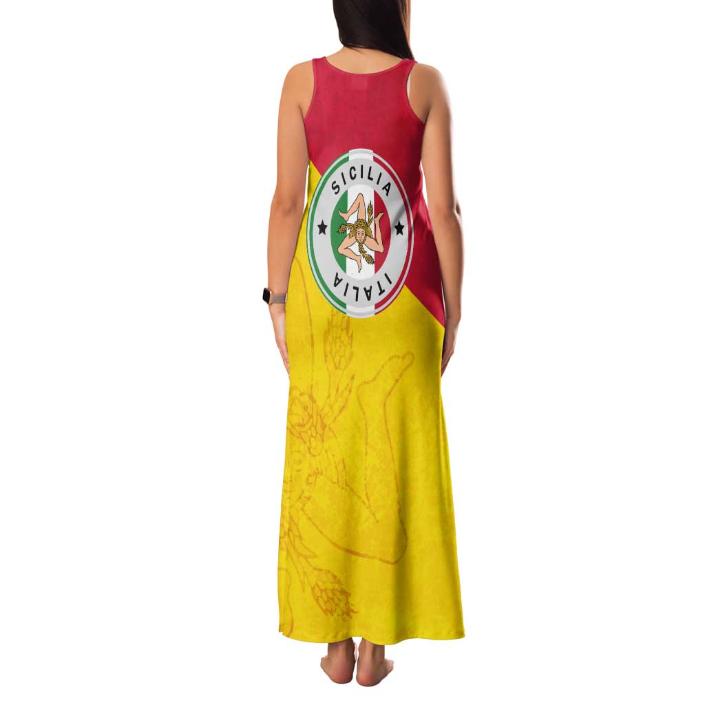 Italy Sicilia Tank Maxi Dress Triskeles With Lemons - Wonder Print Shop