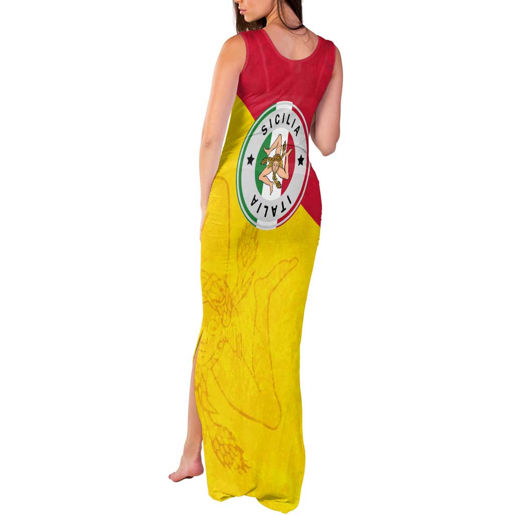 Italy Sicilia Tank Maxi Dress Triskeles With Lemons - Wonder Print Shop