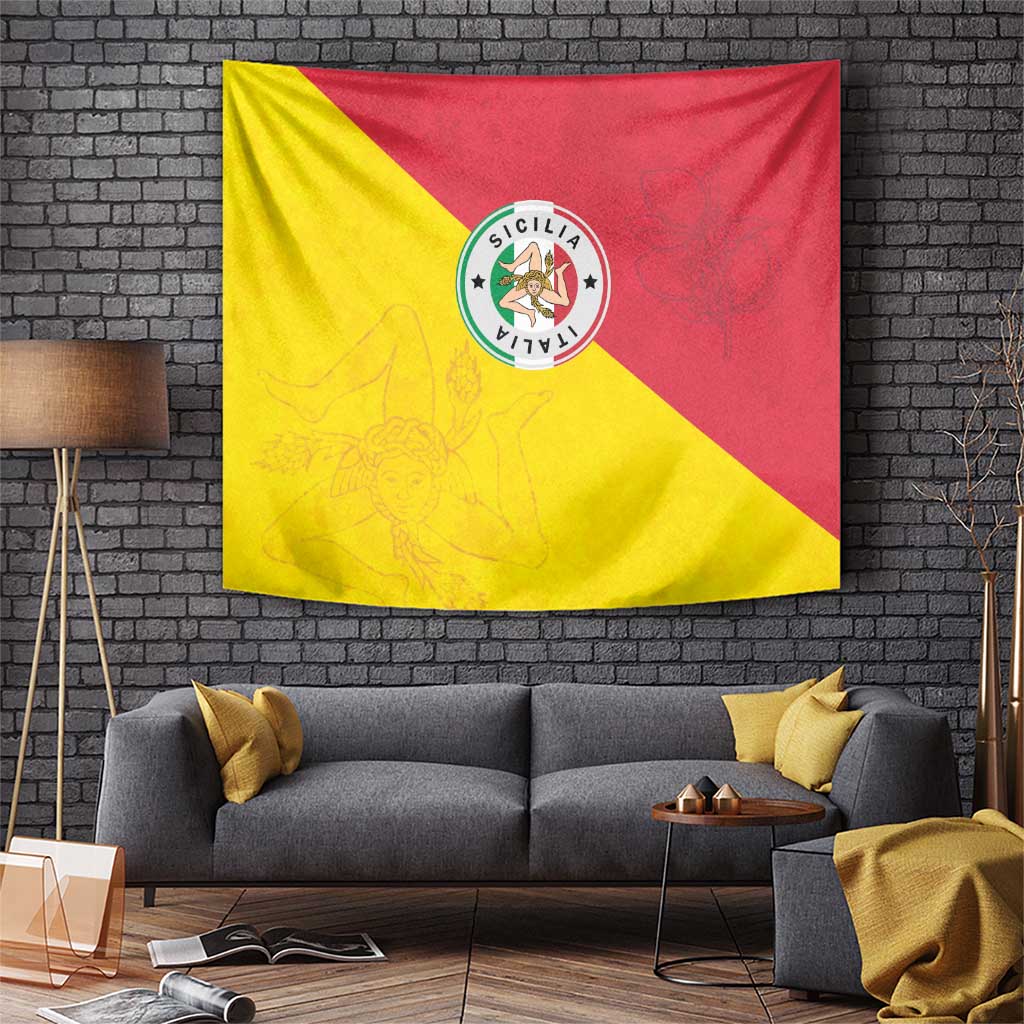 Italy Sicilia Tapestry Triskeles With Lemons - Wonder Print Shop