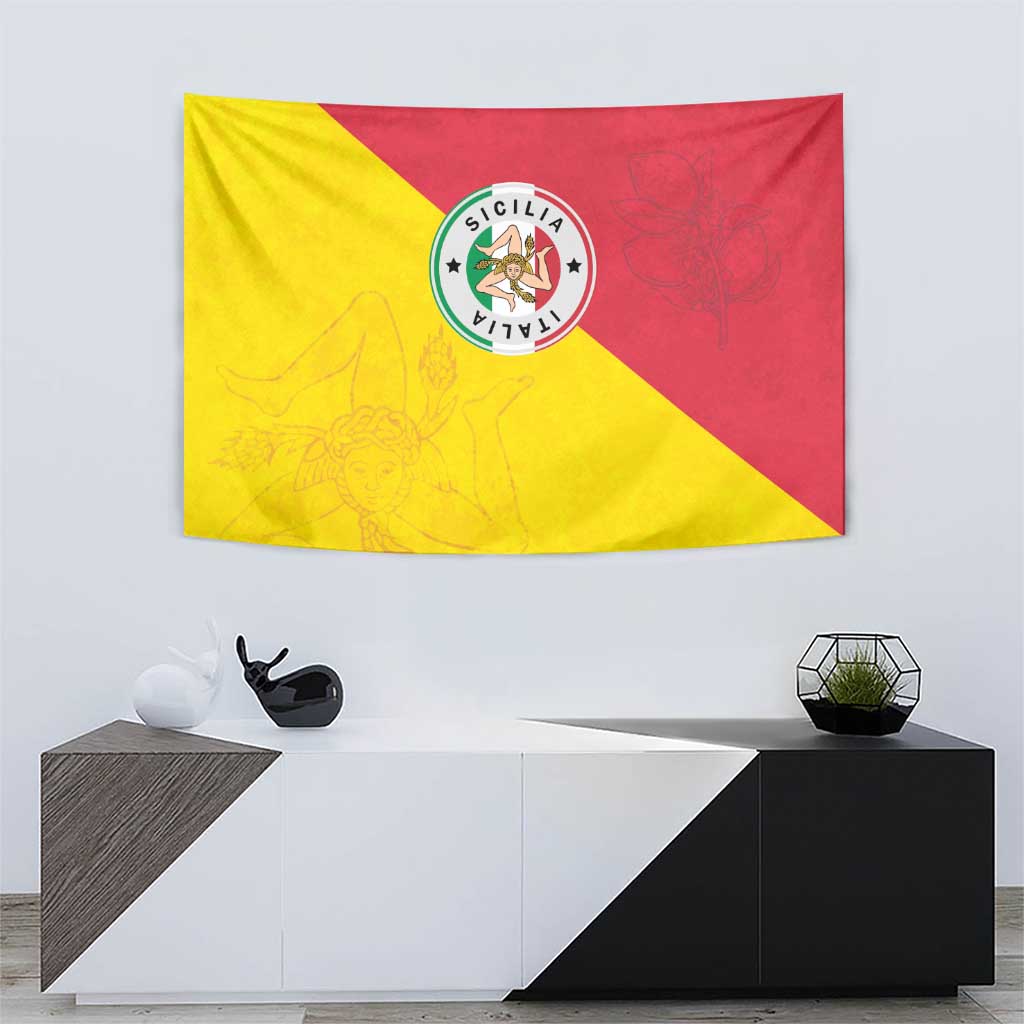 Italy Sicilia Tapestry Triskeles With Lemons - Wonder Print Shop