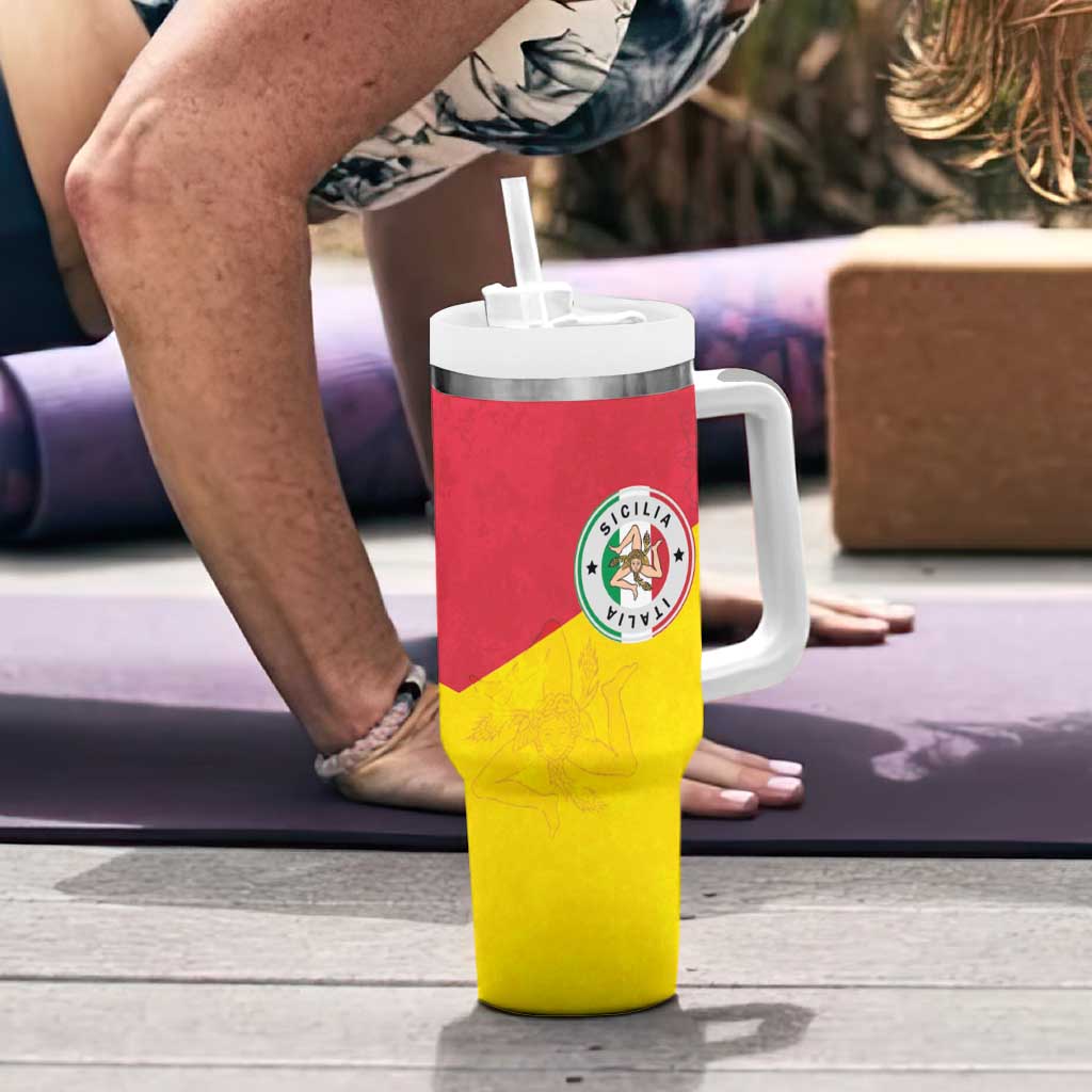 Italy Sicilia Tumbler With Handle Triskeles With Lemons - Wonder Print Shop