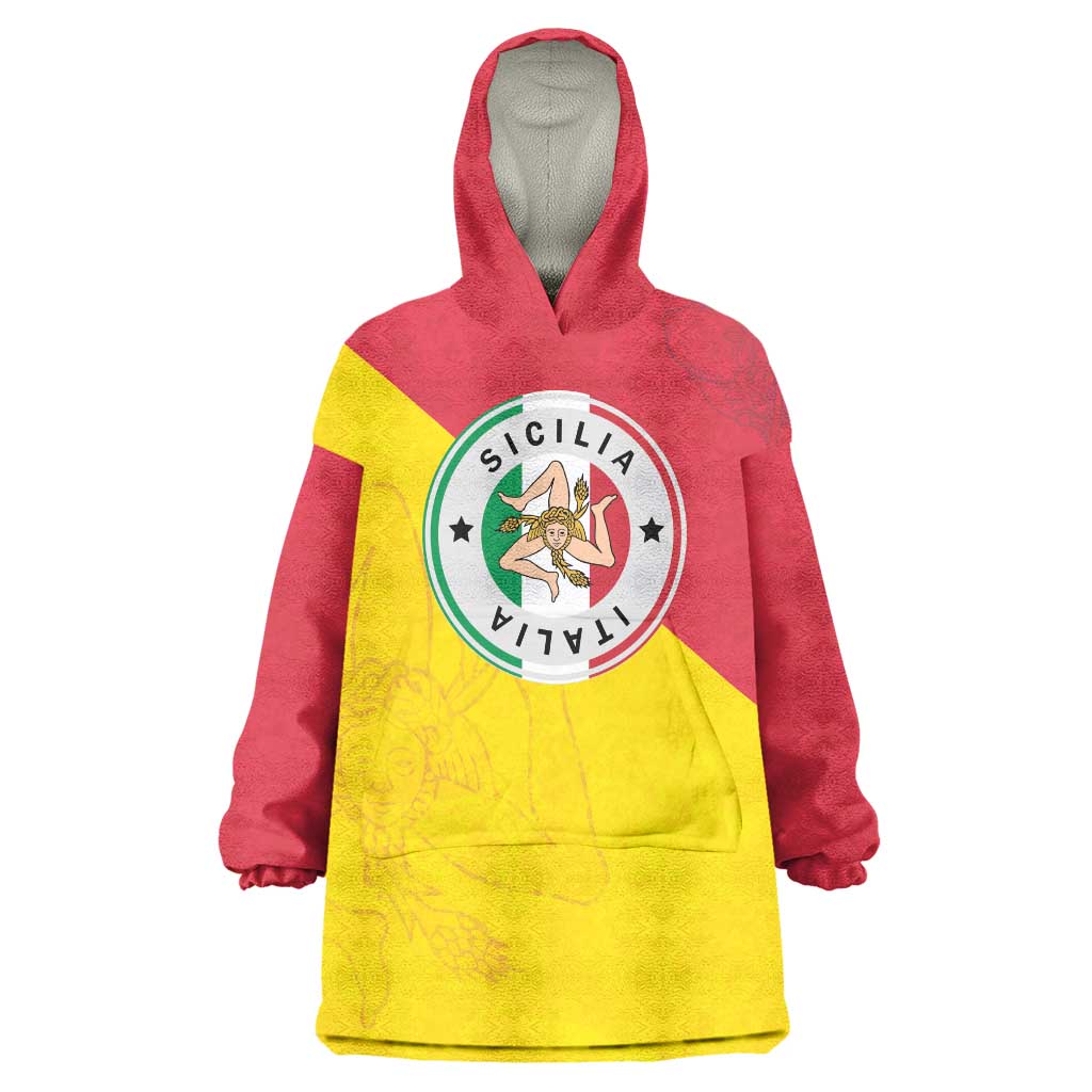 Italy Sicilia Wearable Blanket Hoodie Triskeles With Lemons - Wonder Print Shop
