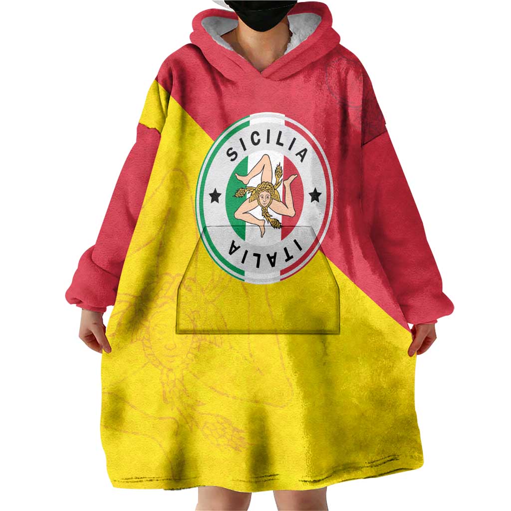Italy Sicilia Wearable Blanket Hoodie Triskeles With Lemons - Wonder Print Shop