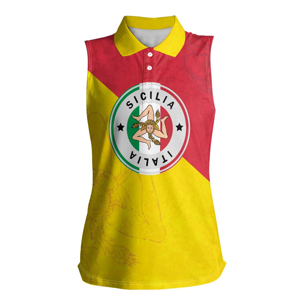 Italy Sicilia Women Sleeveless Polo Shirt Triskeles With Lemons - Wonder Print Shop
