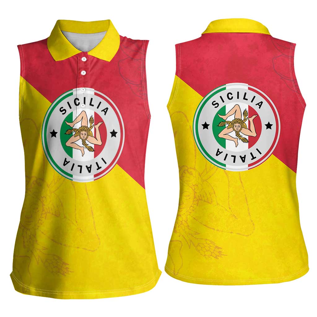 Italy Sicilia Women Sleeveless Polo Shirt Triskeles With Lemons - Wonder Print Shop