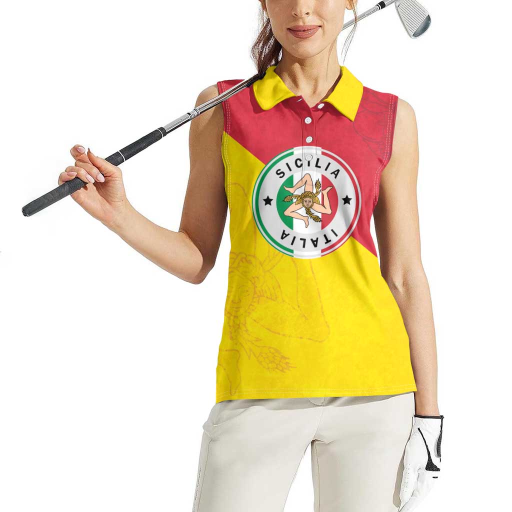 Italy Sicilia Women Sleeveless Polo Shirt Triskeles With Lemons - Wonder Print Shop