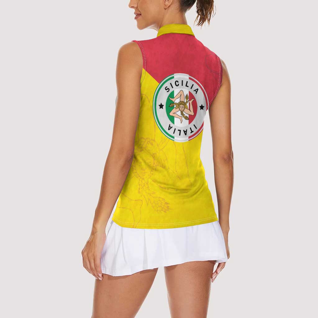Italy Sicilia Women Sleeveless Polo Shirt Triskeles With Lemons - Wonder Print Shop