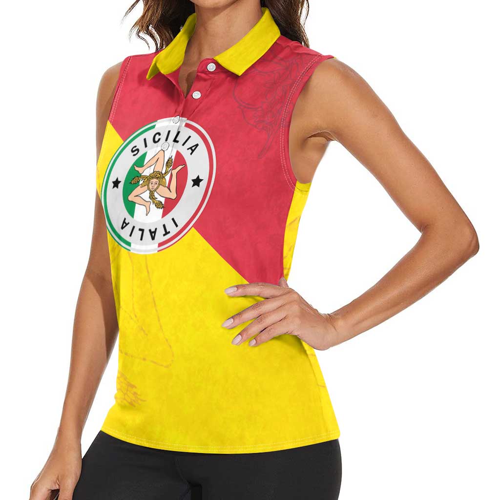 Italy Sicilia Women Sleeveless Polo Shirt Triskeles With Lemons - Wonder Print Shop