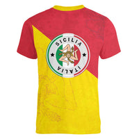 Italy Sicilia Women V-Neck T-Shirt Triskeles With Lemons - Wonder Print Shop