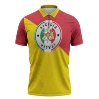 Italy Sicilia Zipper Polo Shirt Triskeles With Lemons - Wonder Print Shop