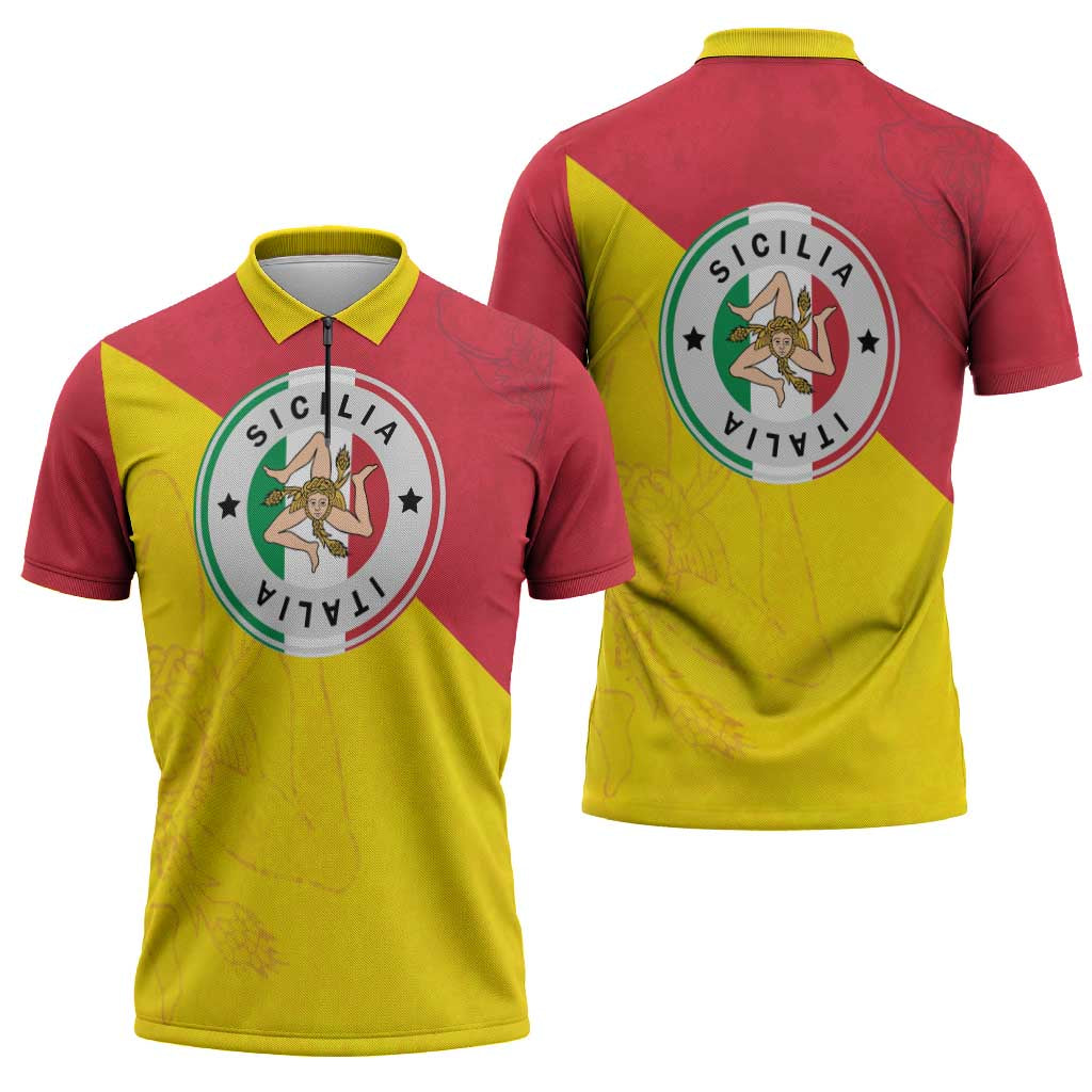 Italy Sicilia Zipper Polo Shirt Triskeles With Lemons - Wonder Print Shop