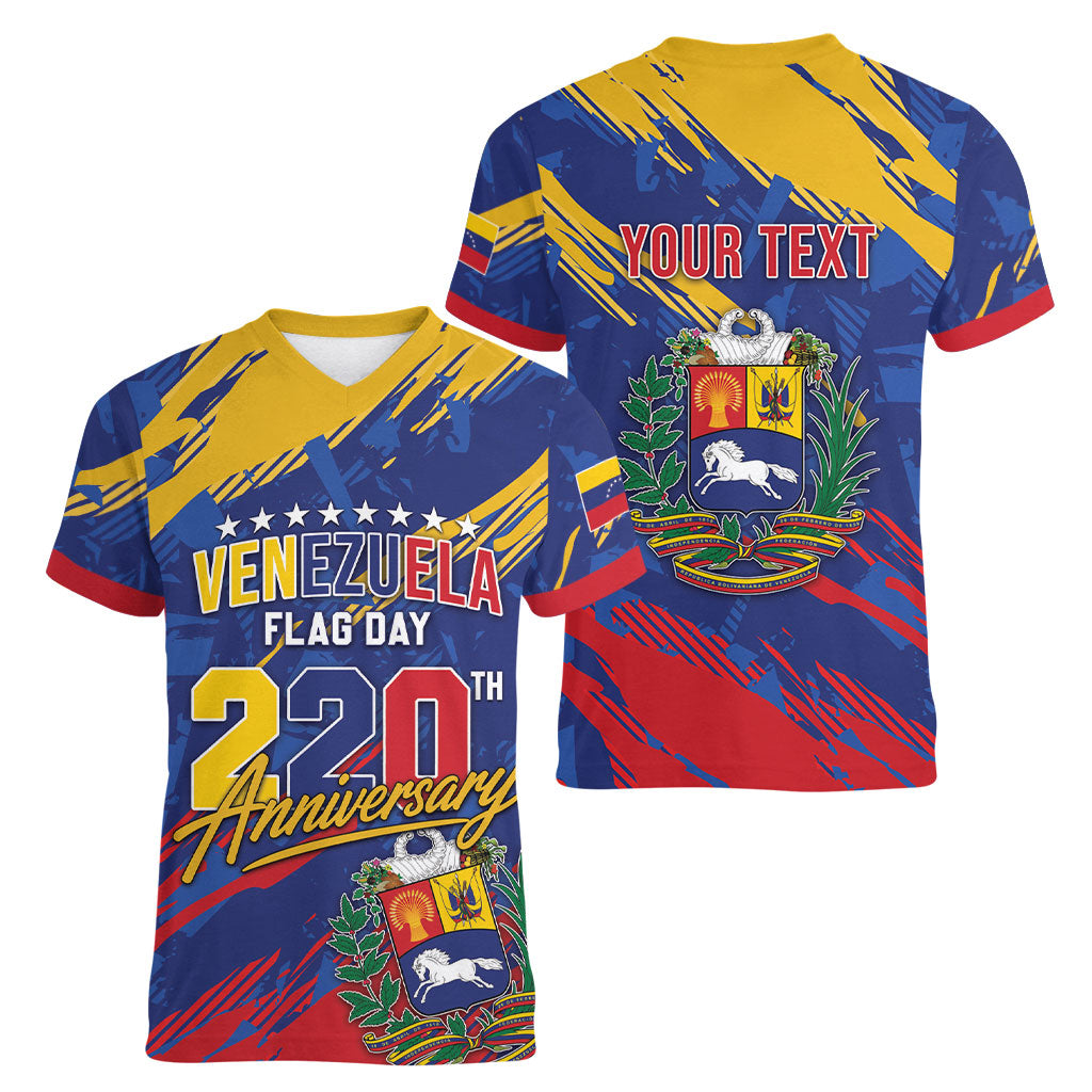 Personalized Venezuela Flag Day Women V-Neck T-Shirt 220th Anniversary Heritage Pride
