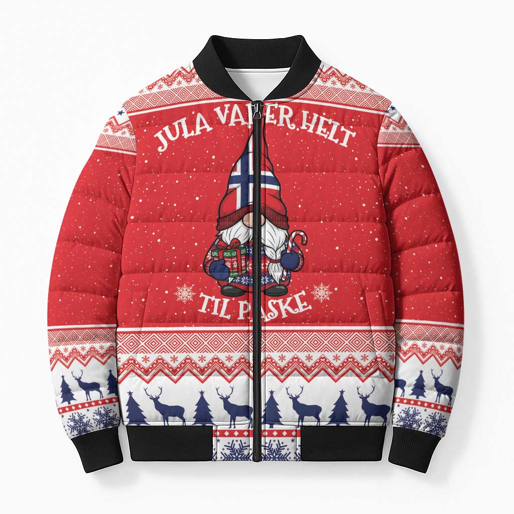 Norway Christmas Bomber Puffer Jacket Lovely Nordic Gnome - Wonder Print Shop
