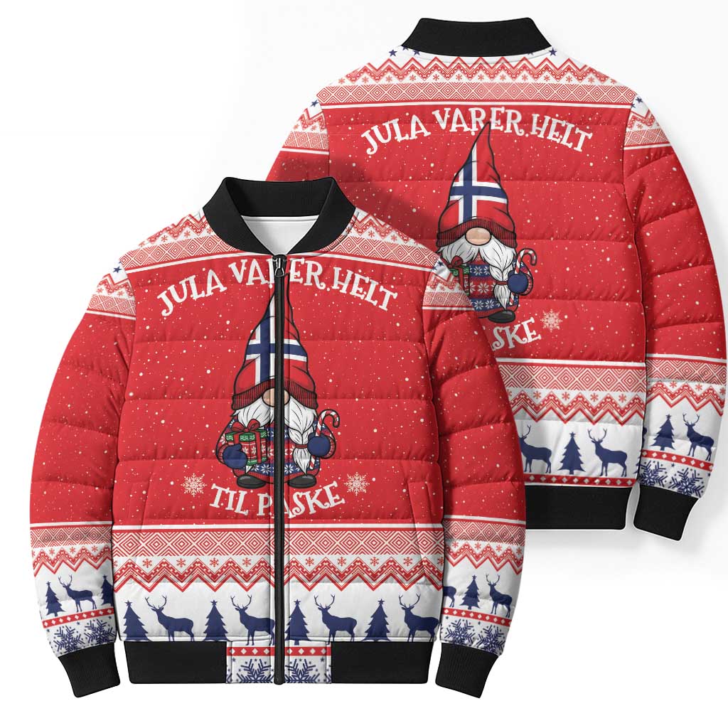 Norway Christmas Bomber Puffer Jacket Lovely Nordic Gnome - Wonder Print Shop
