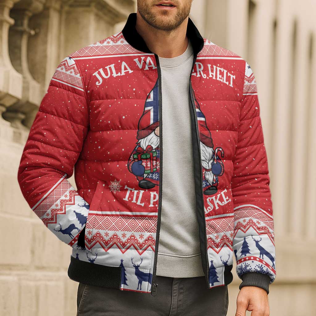 Norway Christmas Bomber Puffer Jacket Lovely Nordic Gnome - Wonder Print Shop