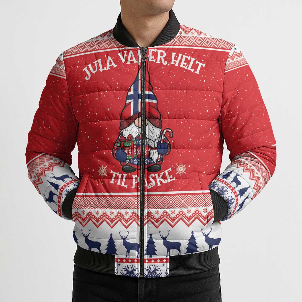 Norway Christmas Bomber Puffer Jacket Lovely Nordic Gnome - Wonder Print Shop