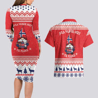 Norway Christmas Couples Matching Long Sleeve Bodycon Dress and Hawaiian Shirt Lovely Nordic Gnome - Wonder Print Shop