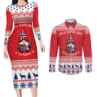 Norway Christmas Couples Matching Long Sleeve Bodycon Dress and Long Sleeve Button Shirt Lovely Nordic Gnome - Wonder Print Shop