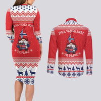 Norway Christmas Couples Matching Long Sleeve Bodycon Dress and Long Sleeve Button Shirt Lovely Nordic Gnome - Wonder Print Shop