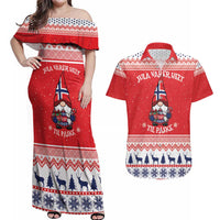 Norway Christmas Couples Matching Off Shoulder Maxi Dress and Hawaiian Shirt Lovely Nordic Gnome - Wonder Print Shop